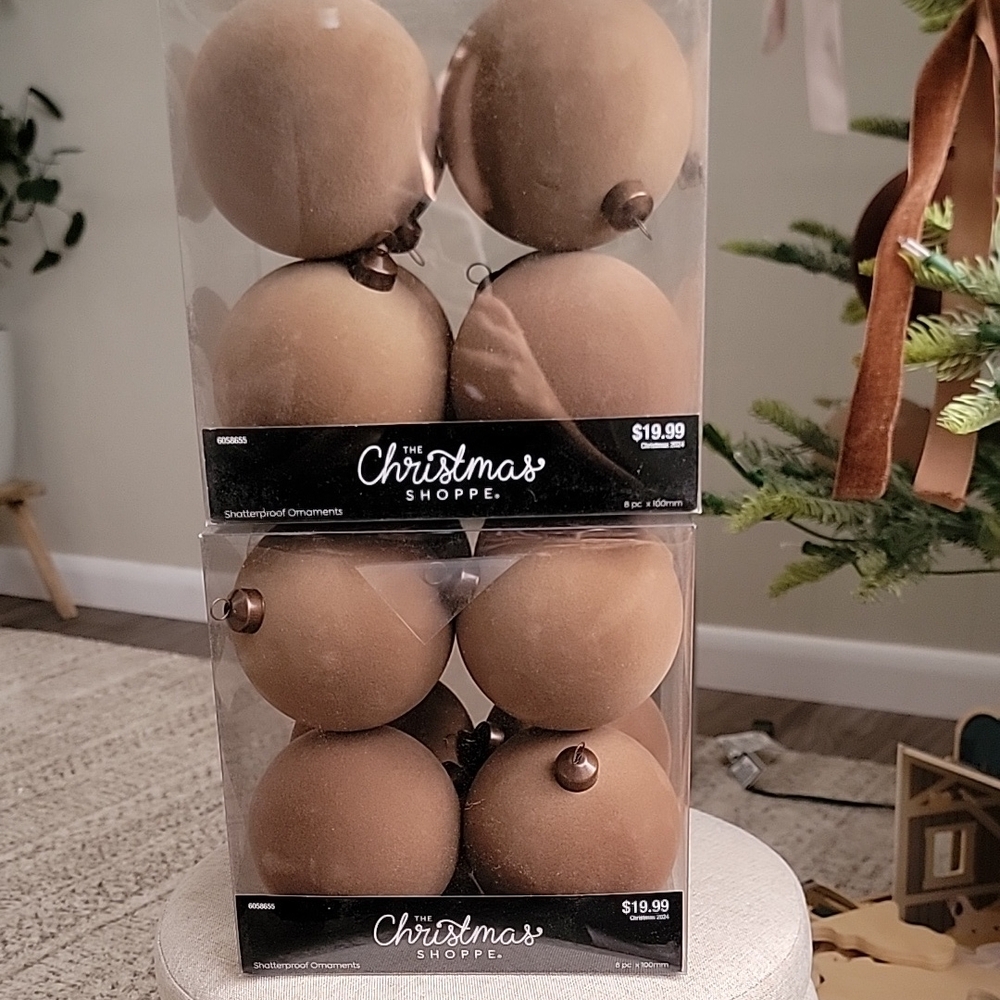 2 sets of Velvet/Flocked Ornaments From Hobby Lobby - Brown